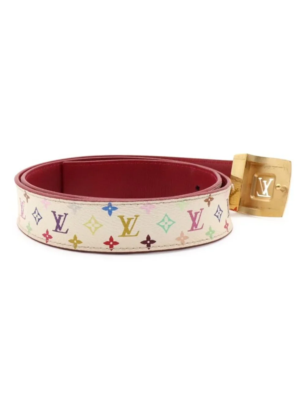 Louis Vuitton Monogram Multicolor Ceinture Carre Belt Leather Blanc White 80